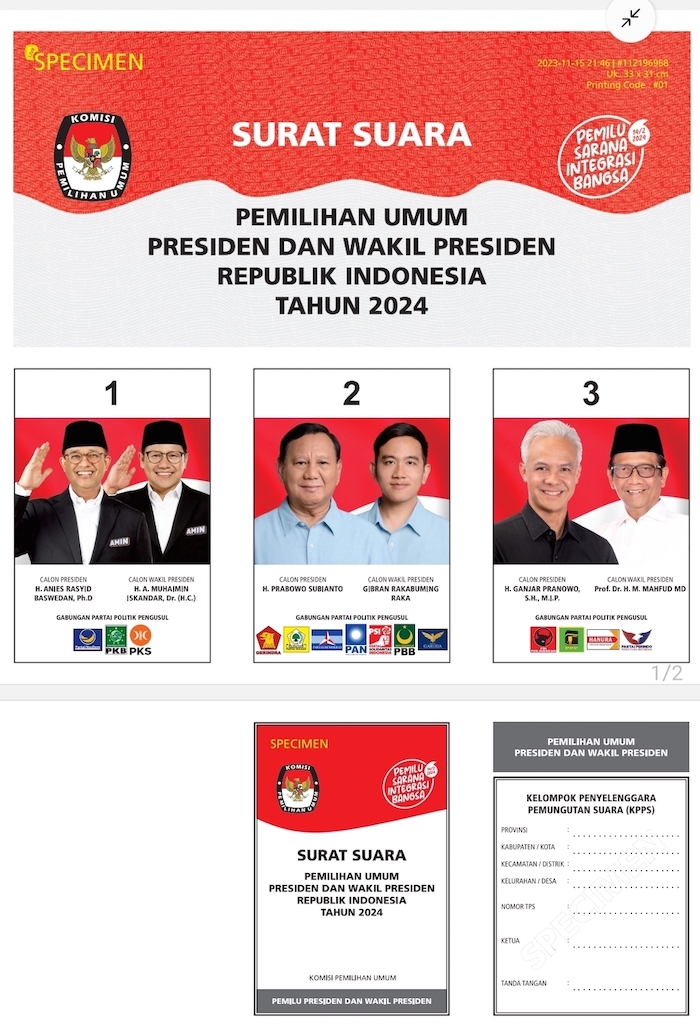 Ini Dia Desain Surat Suara untuk Pemilihan Presiden 2024